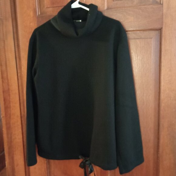 Zara Black Fleece Cowl Neck Pullover Sweatshirt Ribbon Tie Hem Women’s Small EUC - Picture 15 of 16